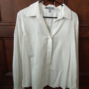 Foxcroft White on White Polka Dot Blouse
